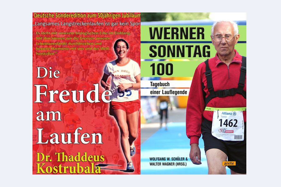 Buchcover „Die Freude am Laufen“ und „Werner Sonntag 100“